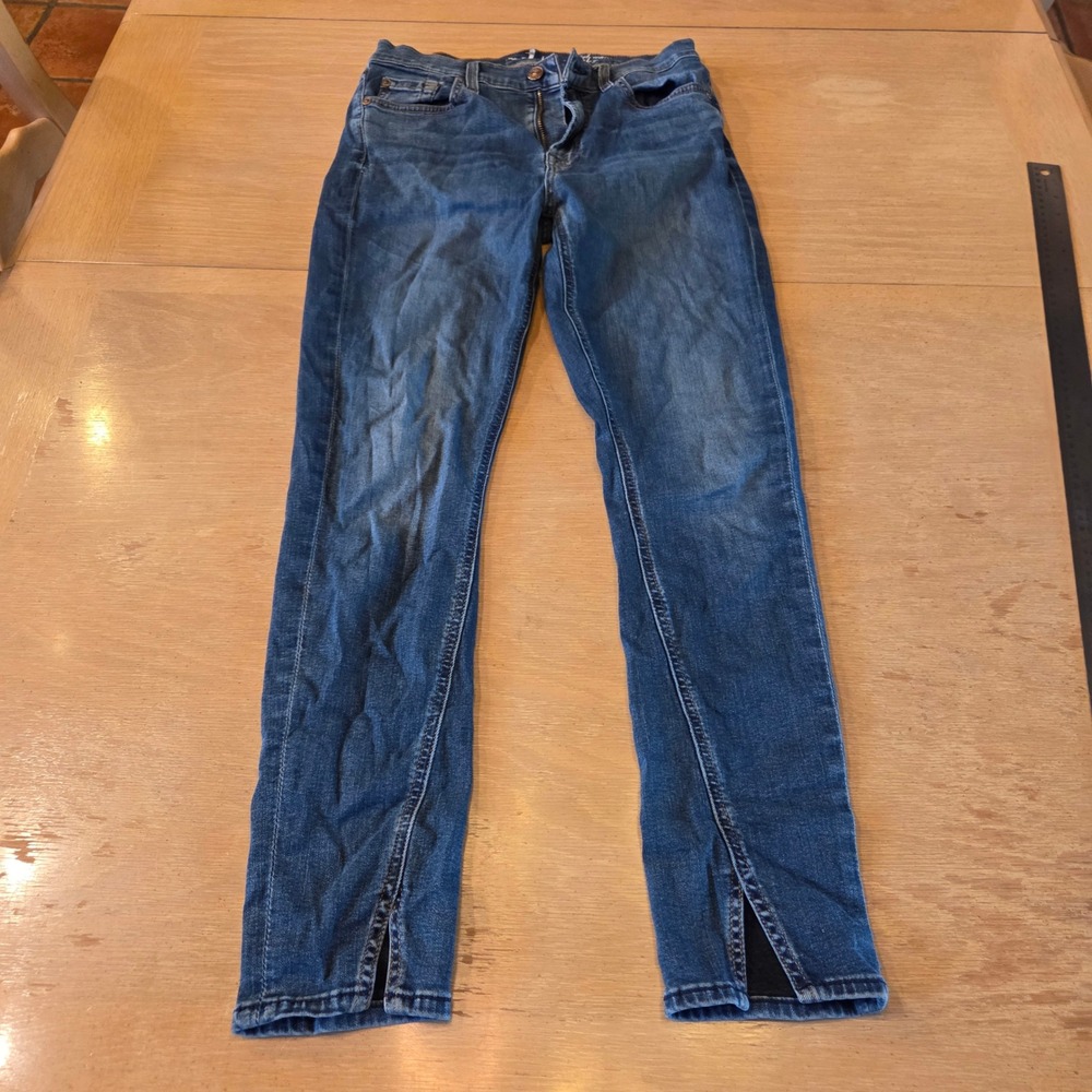 7 For All Mankind High Waist Ankle Gwen Blue Jeans Split Hem Medium Wash Womens